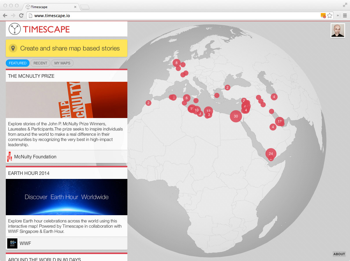 Collection of map based stories on Timescape alt text